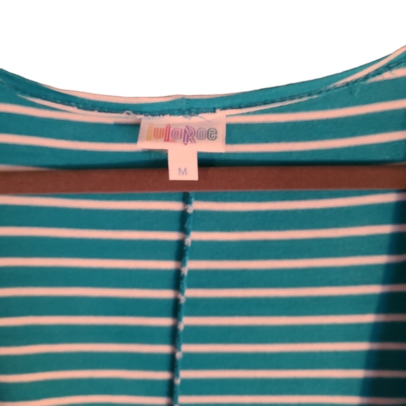 LLR LuLaRoe Striped Cardigan Teal & White M - Picture 3 of 4